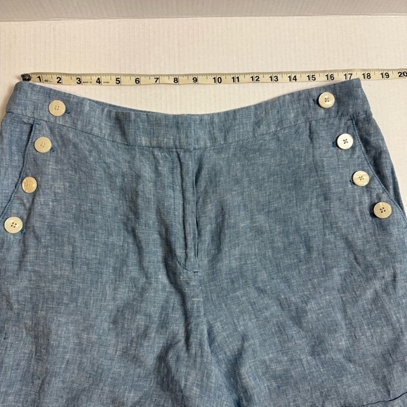 LOFT Blue High Waist Nautical Shorts 100% Linen Size 14 - Picture 5 of 9